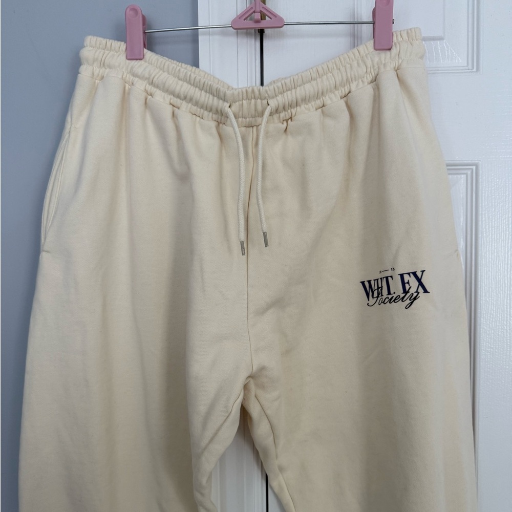 White Fox Boutique Cream Track Pants with Elastic Waistband